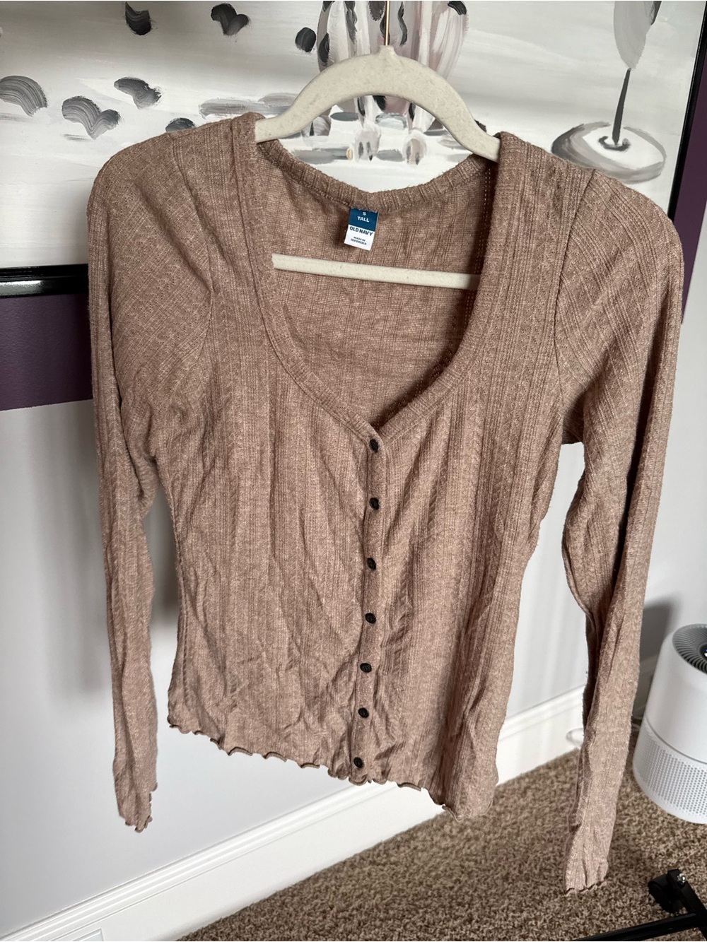 Old Navy Mauve Brown Ribbed Button-Front Long Sleeve Top